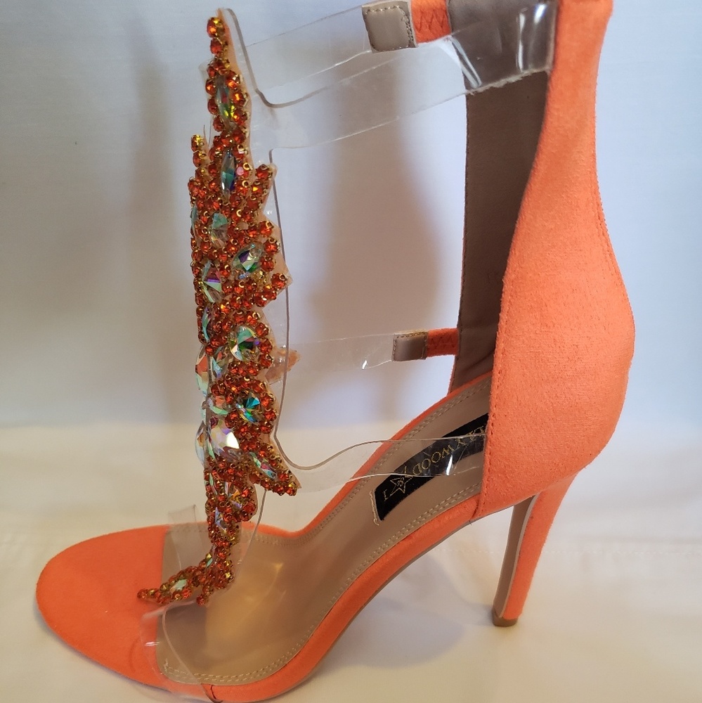 Clear Neon Orange Sandal Heel
